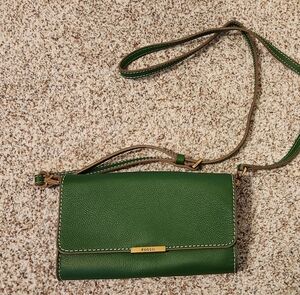 Fossil Emerald Green Wallet With Crossbody Strap